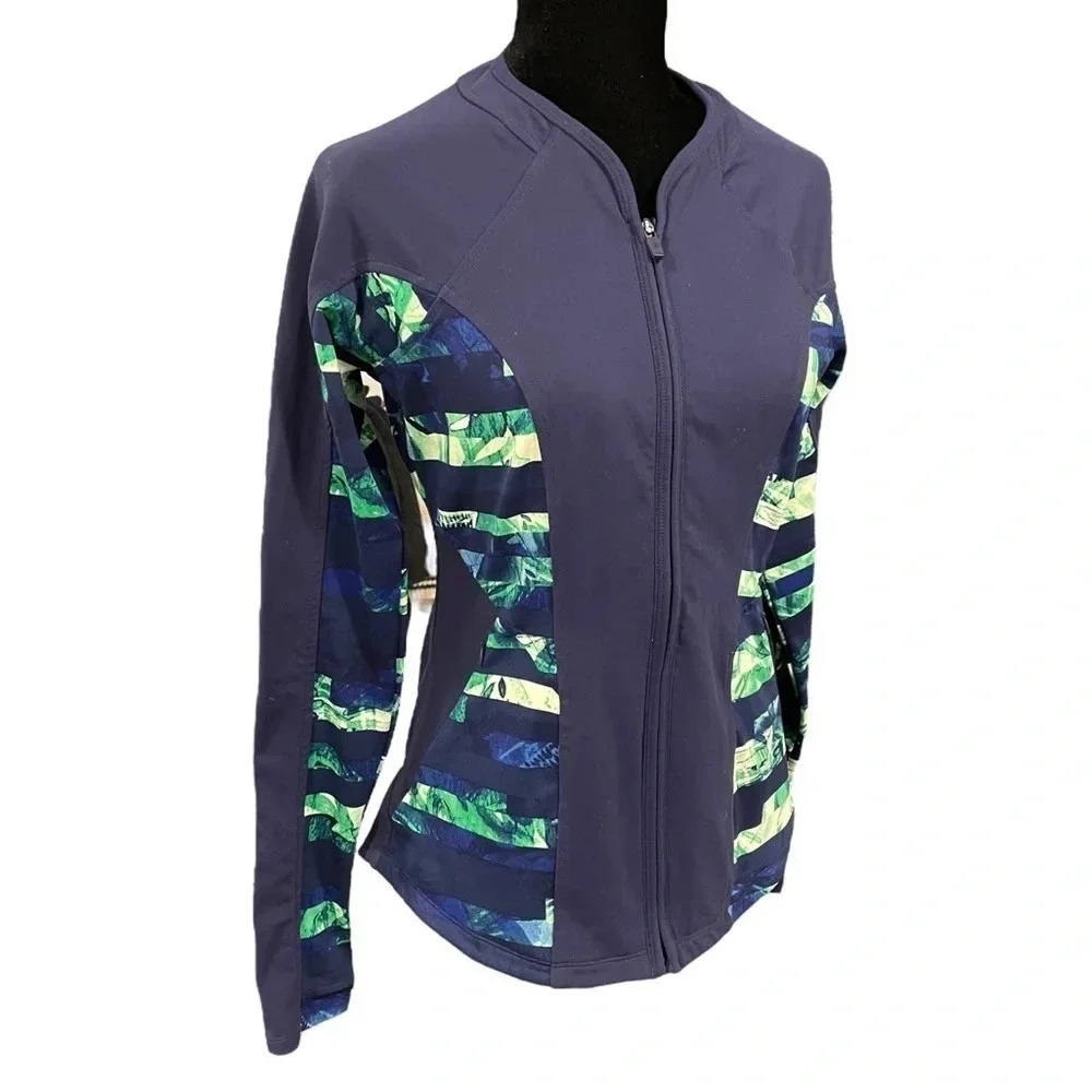Athleta Style 243001 Dark Blue and Green Mesh Panels Full Tilt Jacket Women’s S